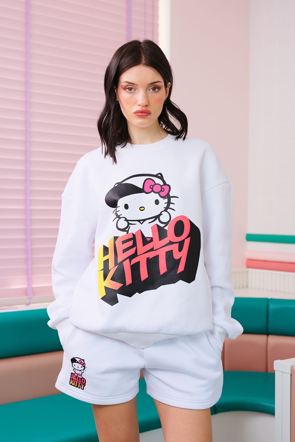 All White Hello Kitty Oversized Sweatshirt for Women Cute Korean Look