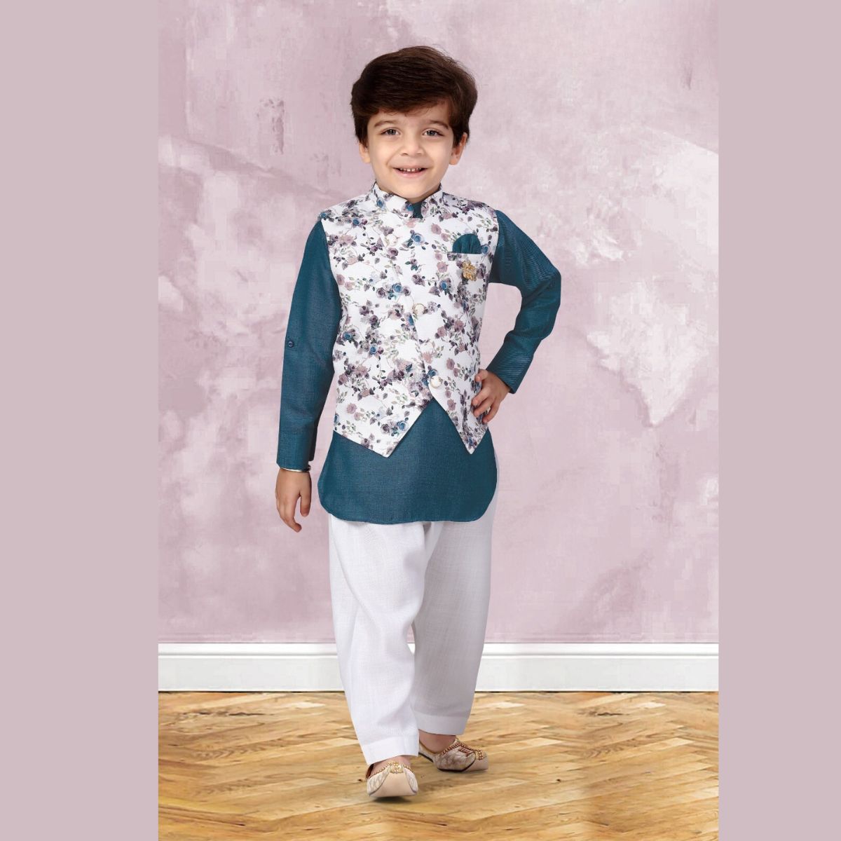 Blue Boys Kurta Pajama with Nehru Jacket