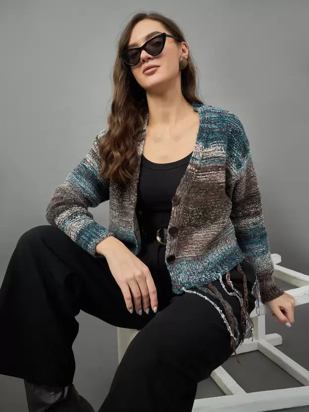 All Season Blue Wool Cardigan for Women Soft Warm Layer