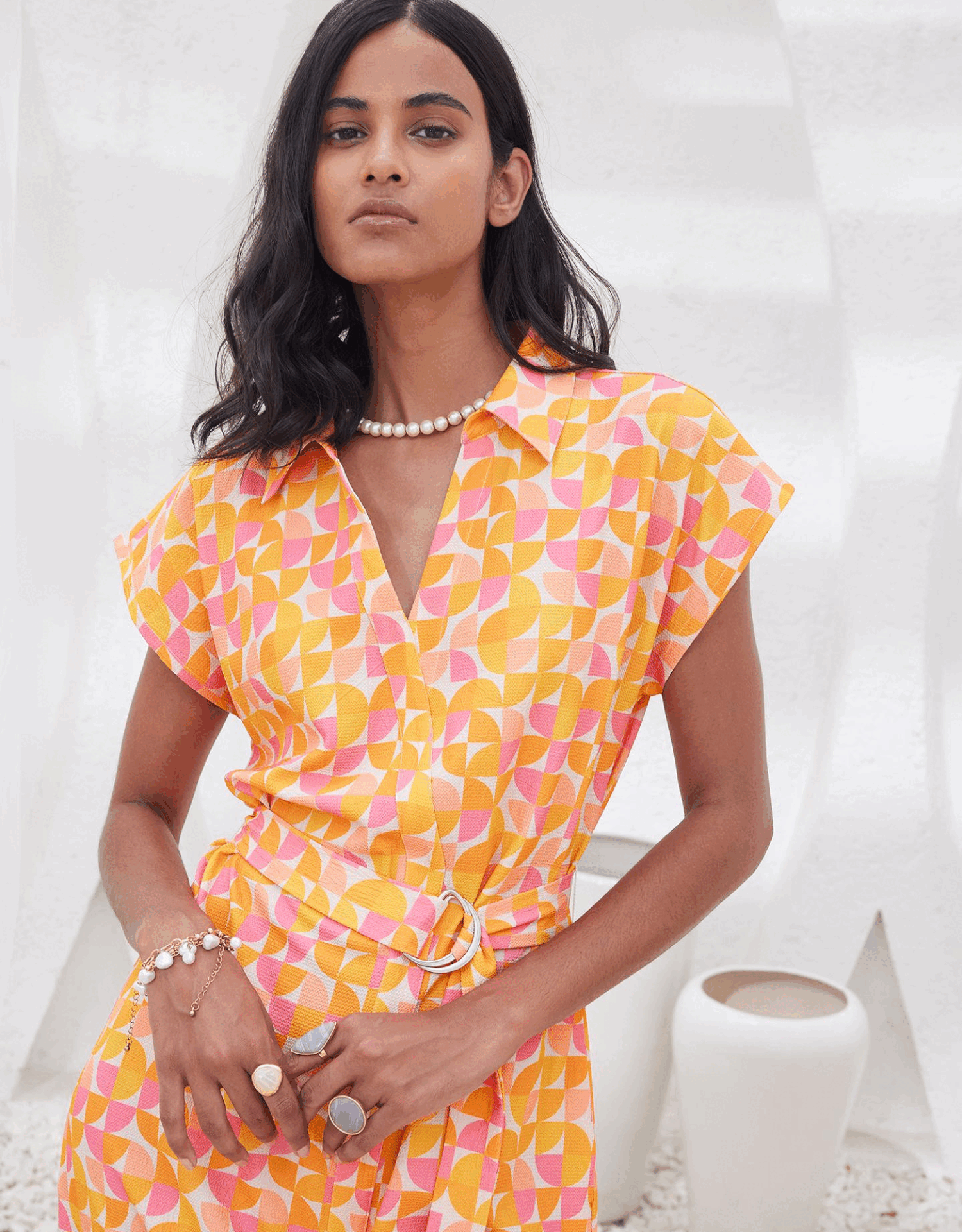 Vertex Geometric Shirt Dress for Women in Multicolor Contemporary Printed Design