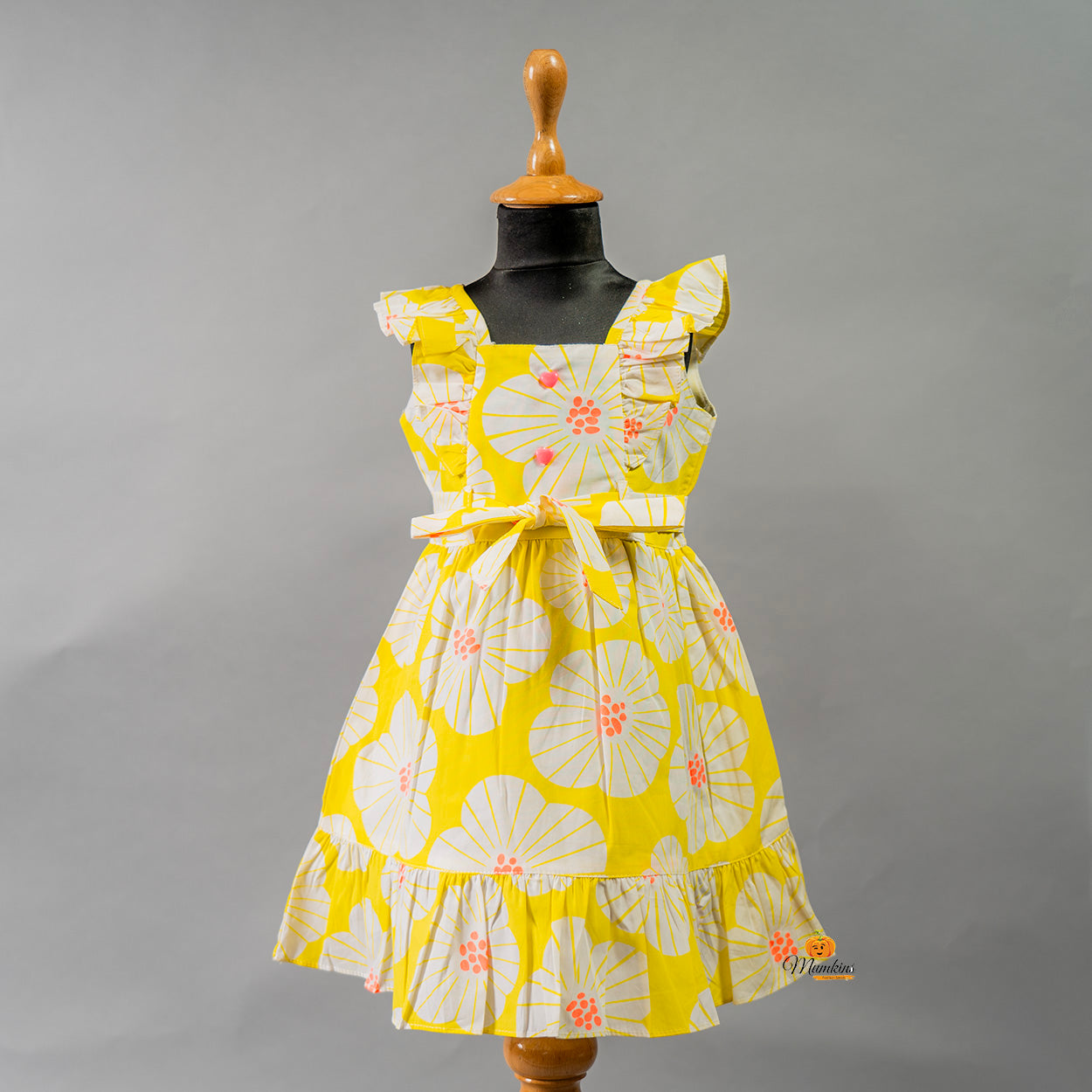 Yellow Blue Cotton Frock for Girls