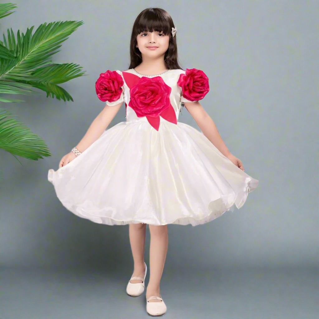 Rose Applique Party Frock for Girls