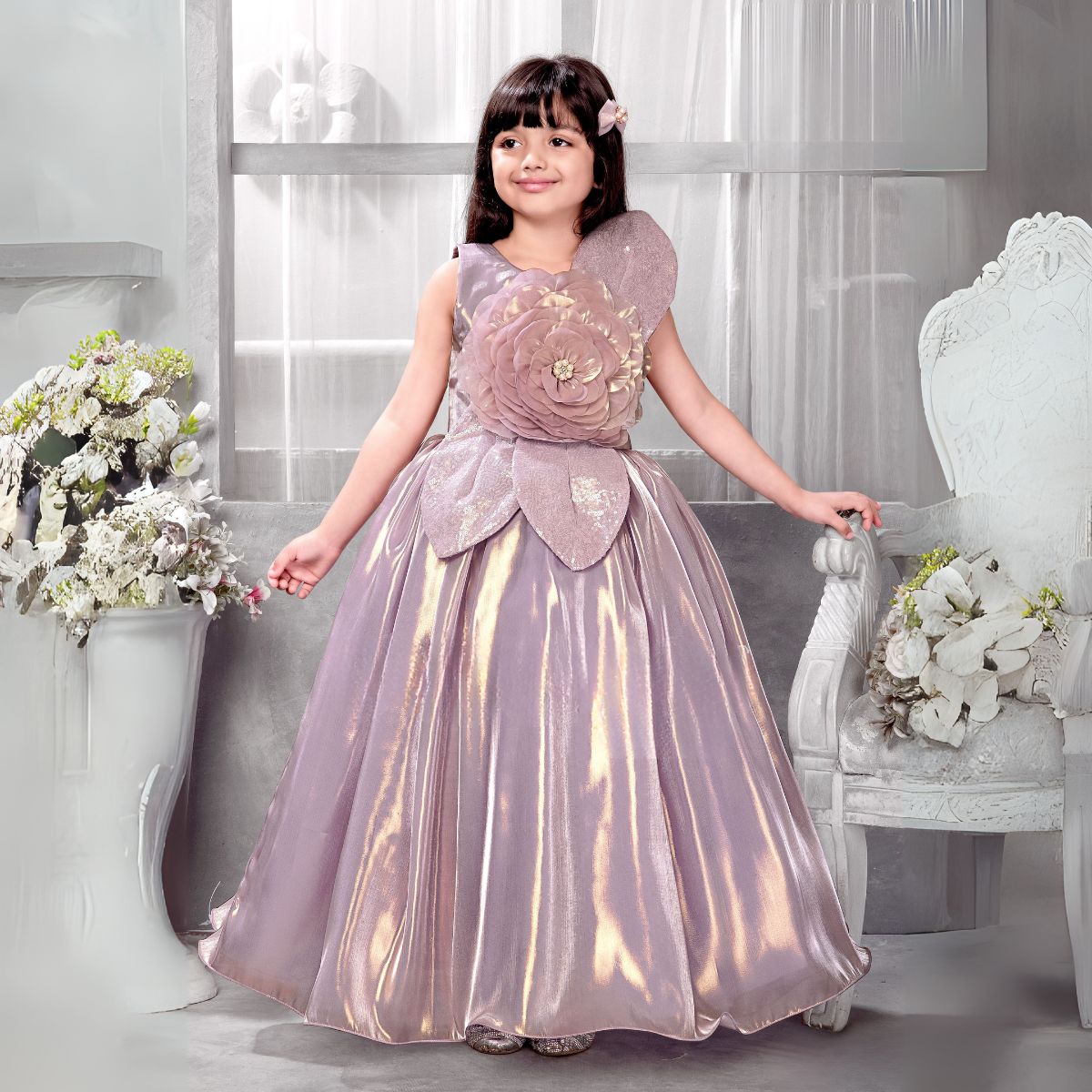 Brown Purple Party Gown for Girls