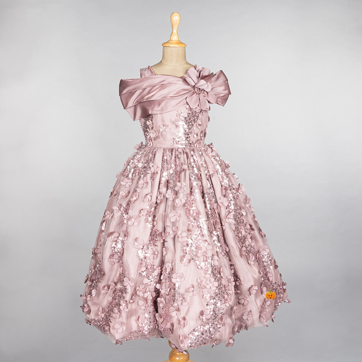 Brown Off Shoulder Girls Gown