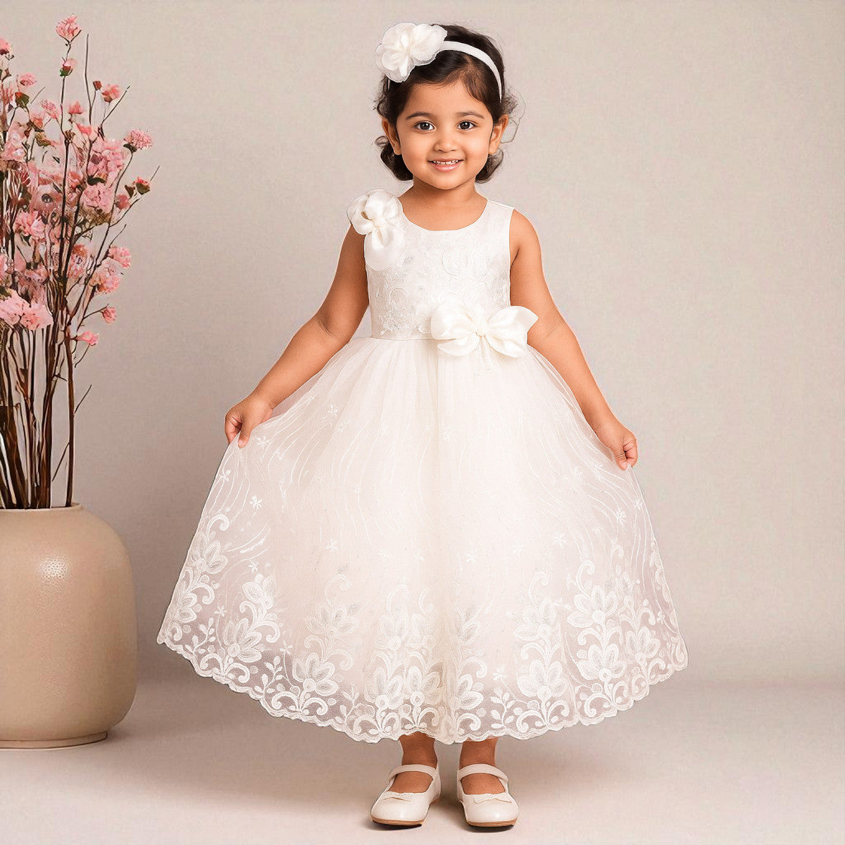 White Long Girls Gown