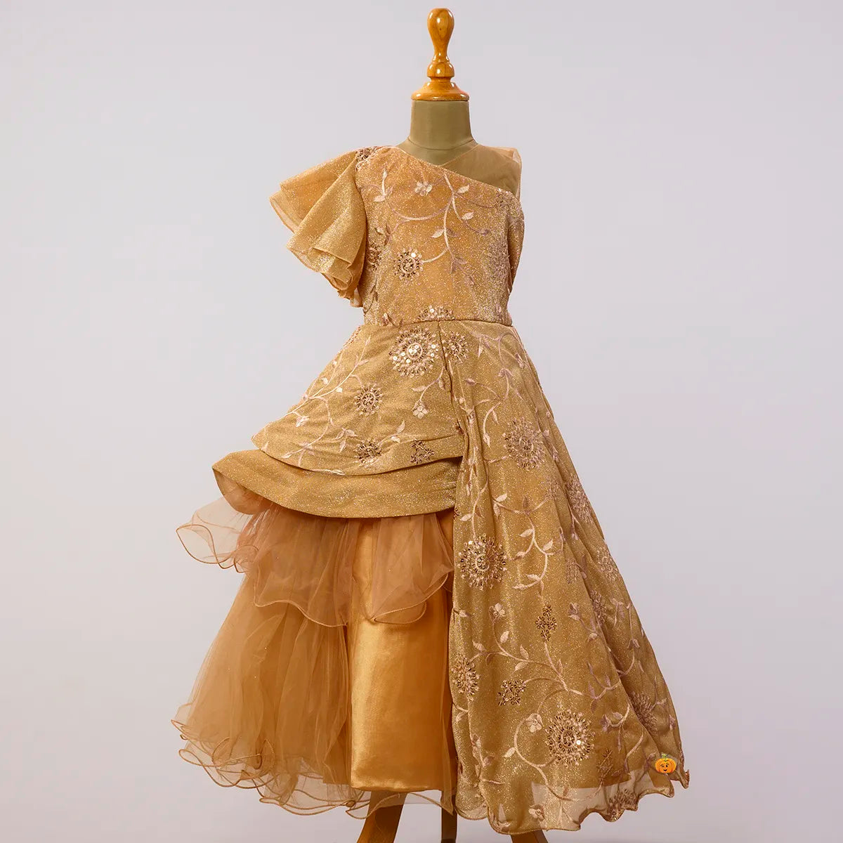 Brown Sequin Floral Girls Gown