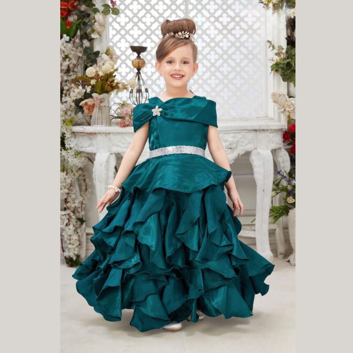 Off Shoulder Frill Gown for Girls
