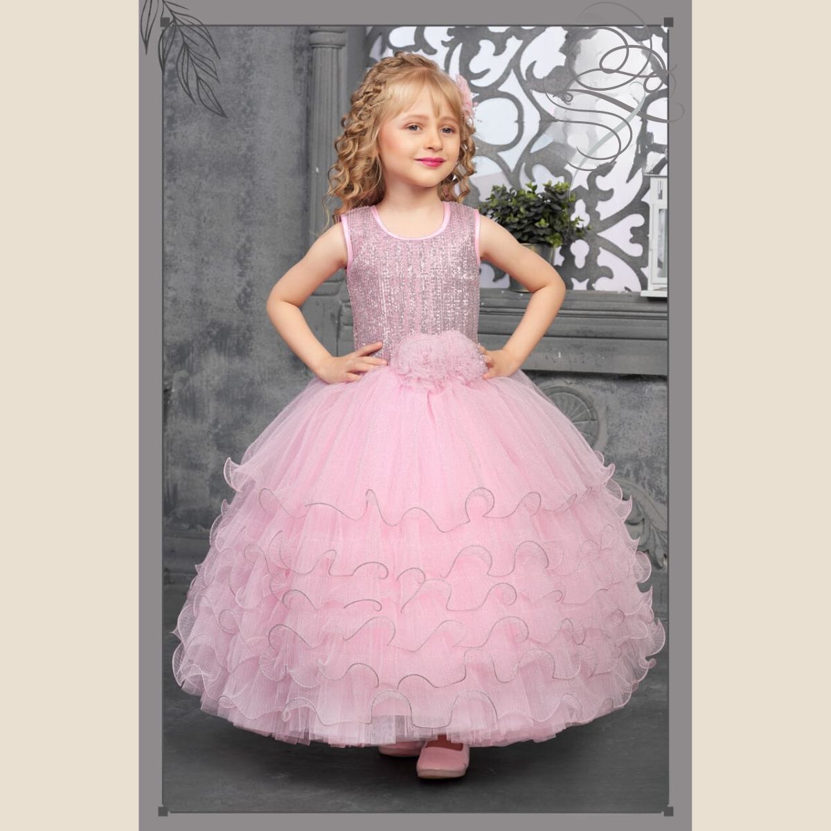 Pink Sea Green Sequin Gown for Girls