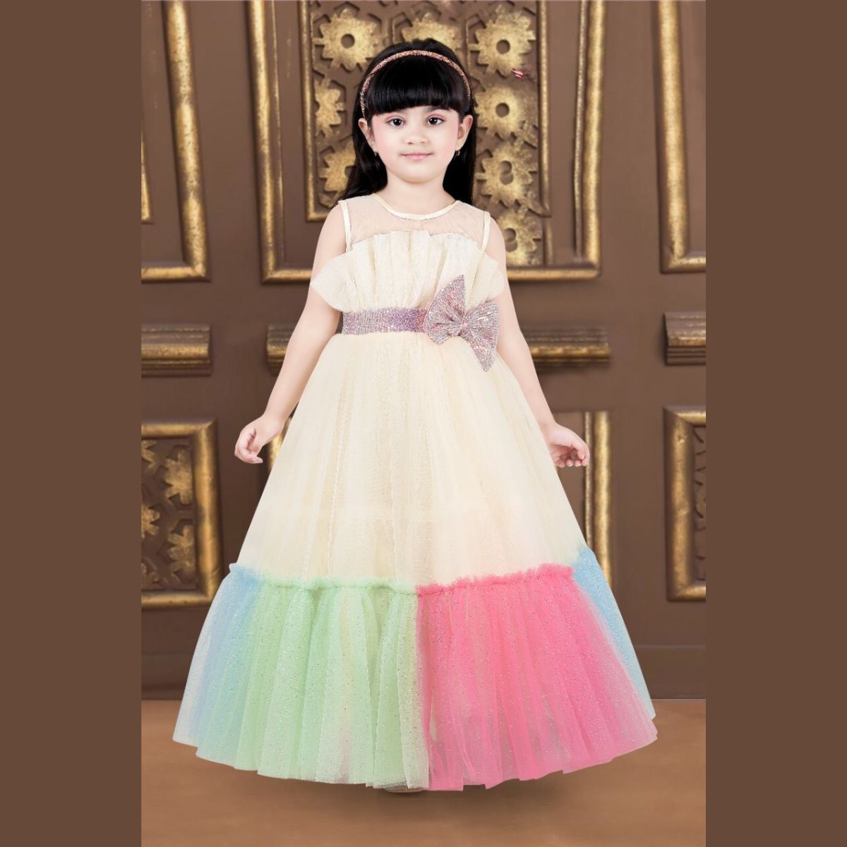 Fawn Sequin Bow Gown for Girls