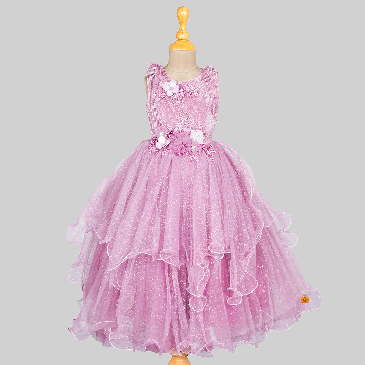 Onion Glittery Curly Net Girls Gown