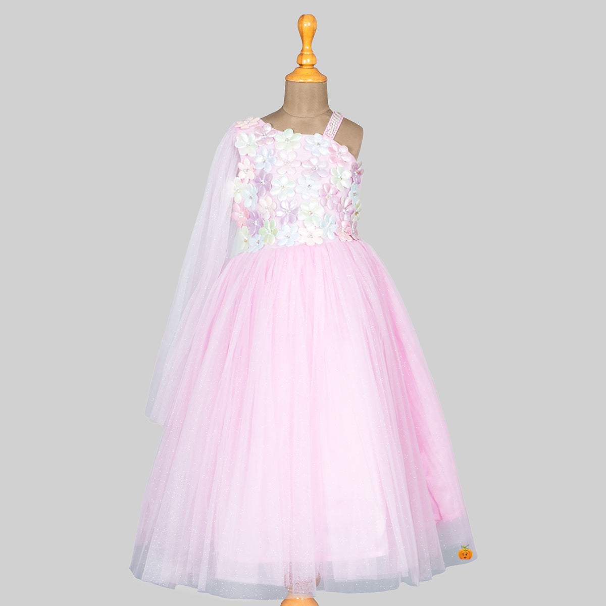 Floral Embossed Long Girls Gown