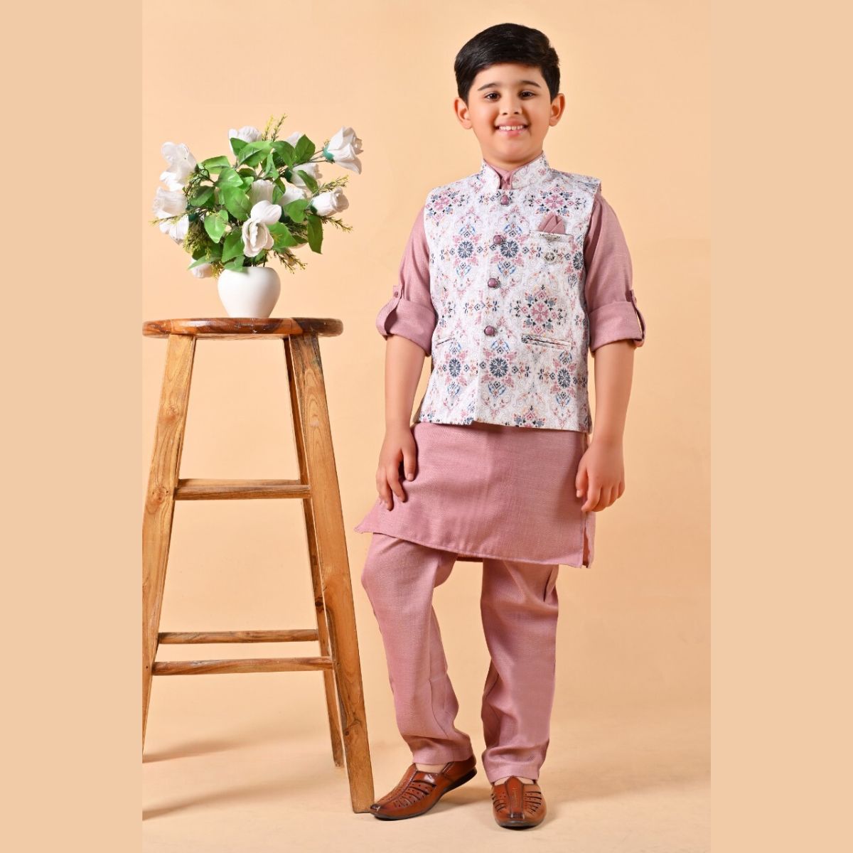 Onion Boys Kurta Pajama with Nehru Jacket