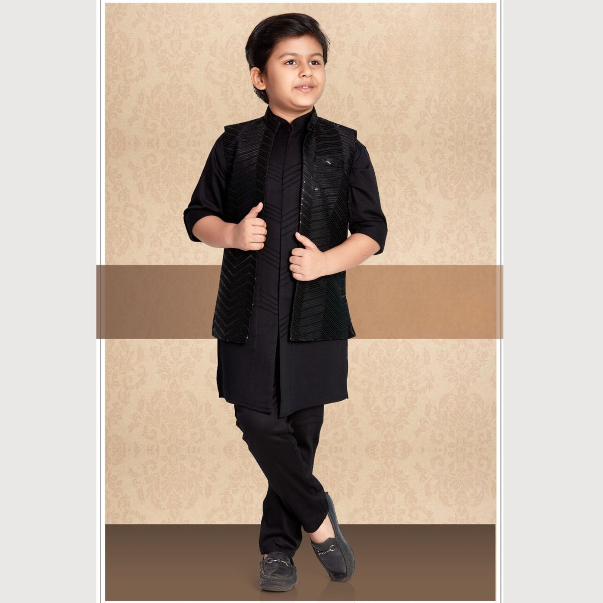 Black Sequin Kurta Pajama for Boys