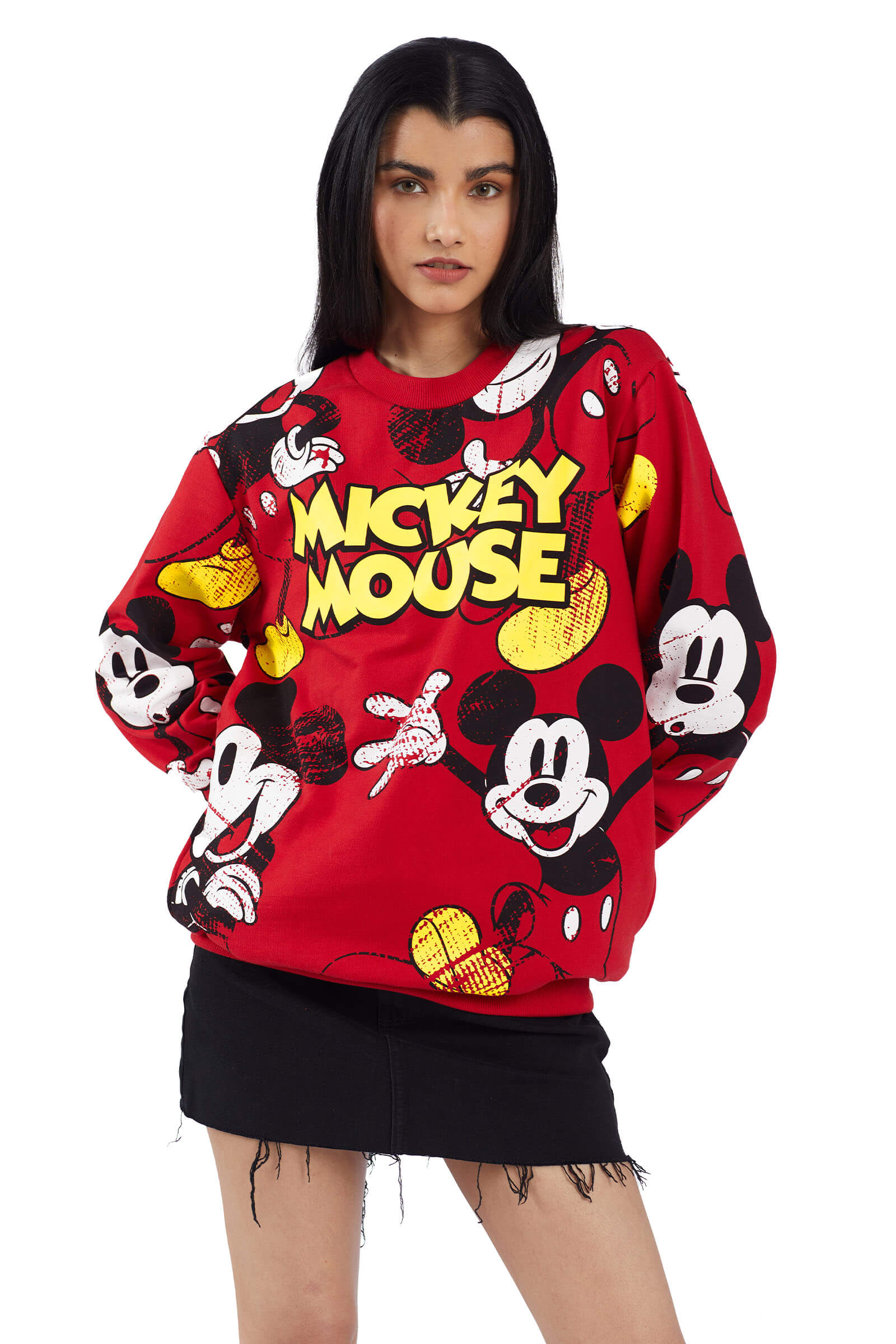Red Mickey Mouse Oversized Sweatshirt for Women Disney Streetwear Look