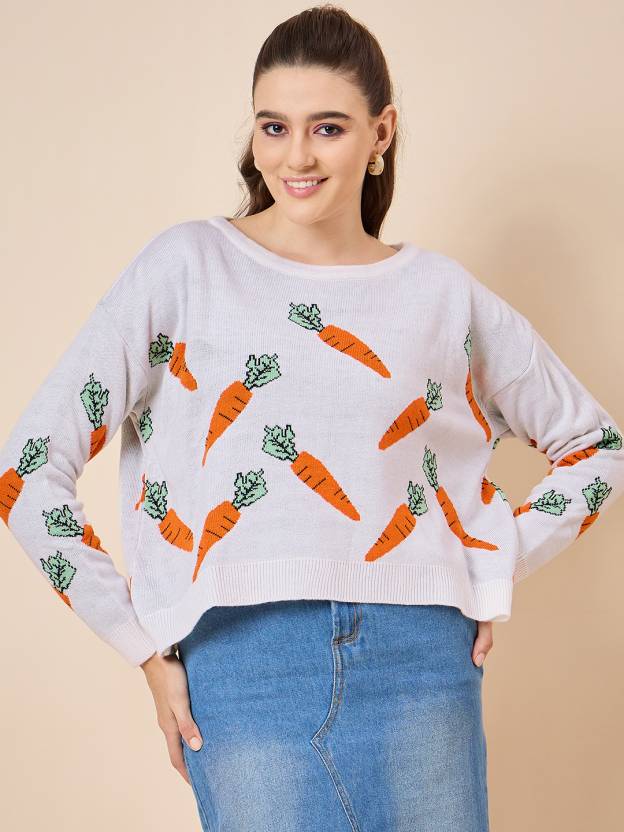 Color Pop White Full Sleeve Sweater for Women Trendy Cozy Look