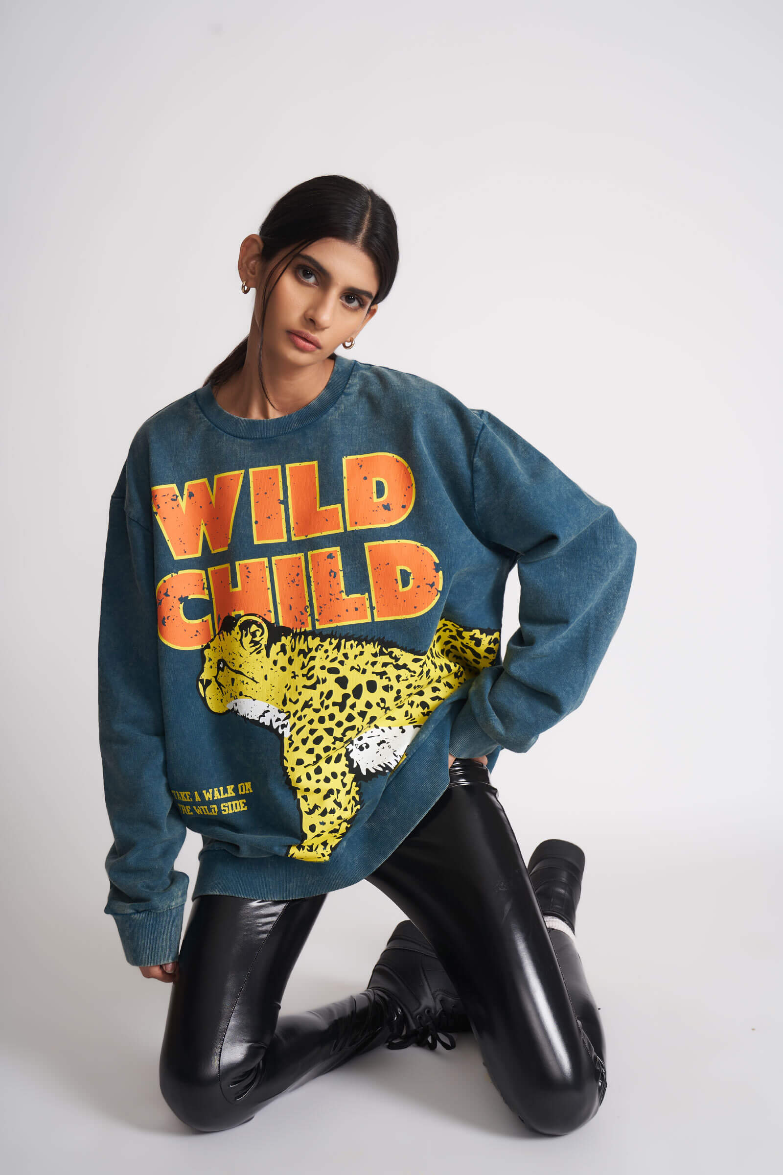 Untamed Faded Effect Heavyweight Sweatshirt for Women Bold Winter Streetwear